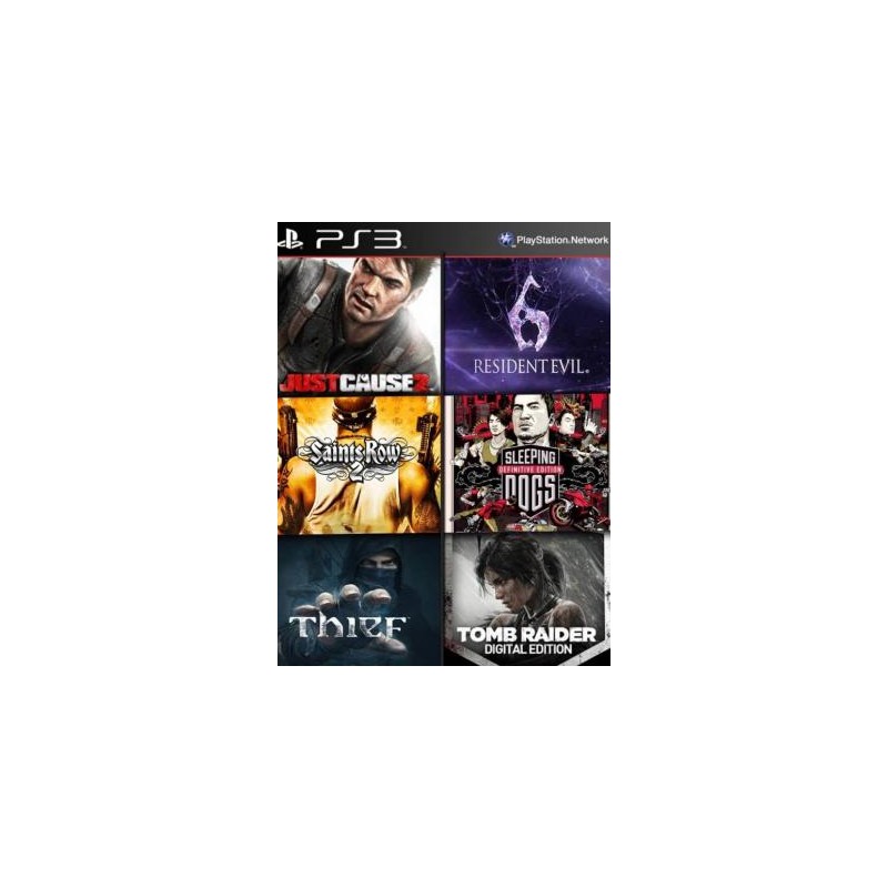 6 juegos en 1 Thief mas Saints Row 2 Ultimate Edition mas Edición digital de Sleeping Dogs mas Just Cause 2 Ultimate Edition mas